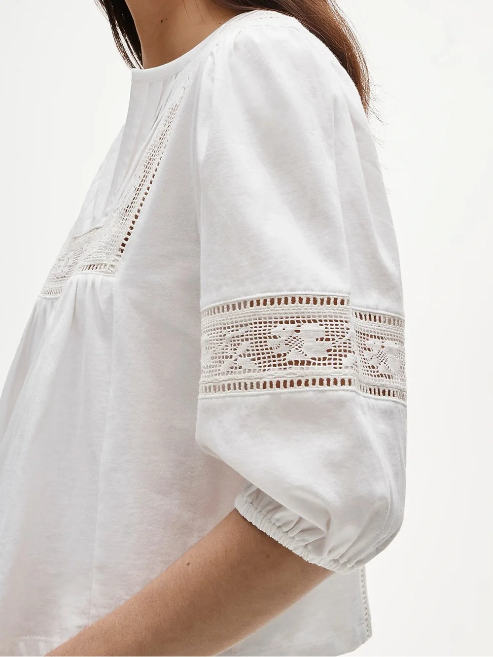 J. Crew Lace-Trim Puff-Sleeve Shirt